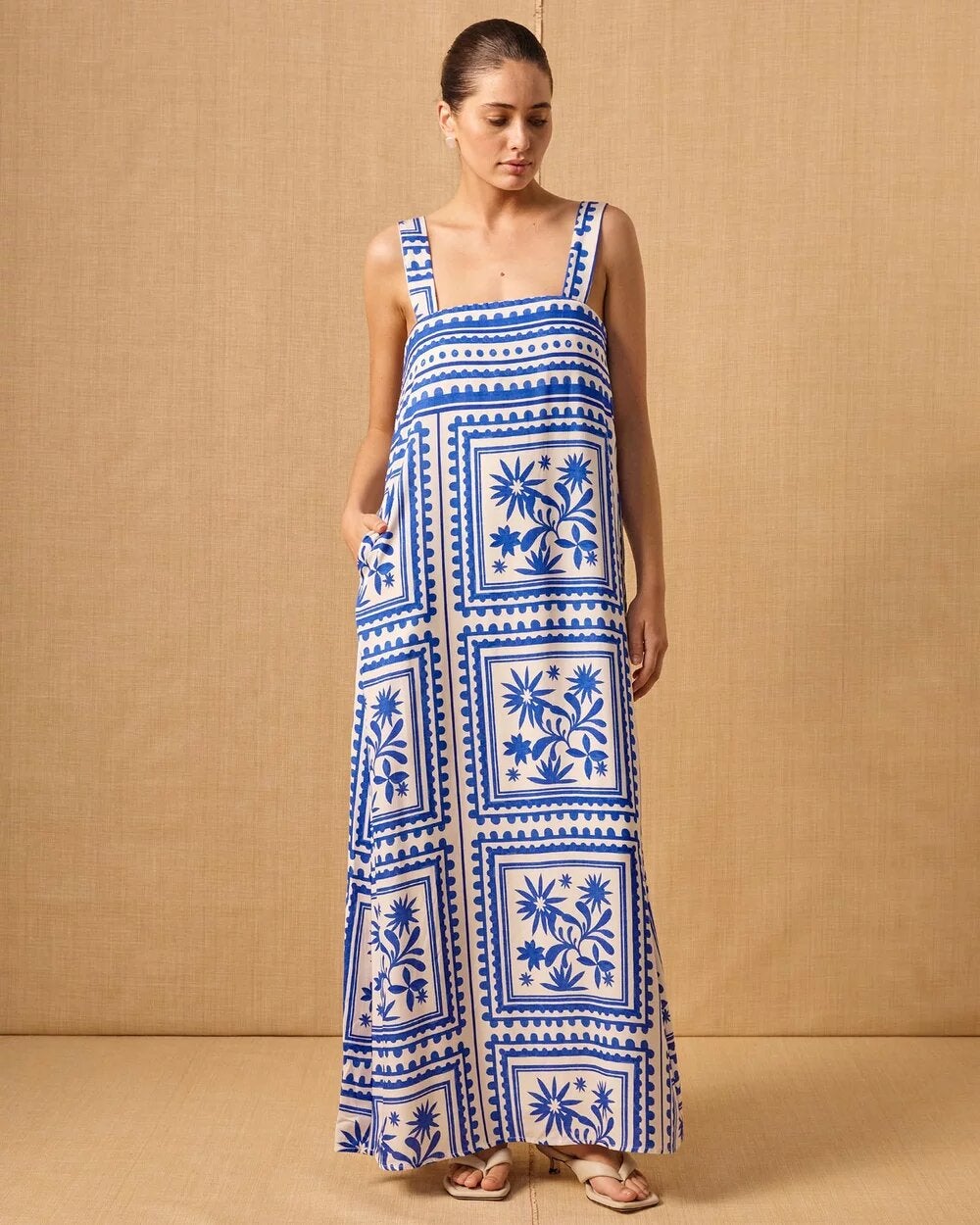 knee length dresses for ladies Baby Blue Panel Maxi Tarissa Dress XL main image 0